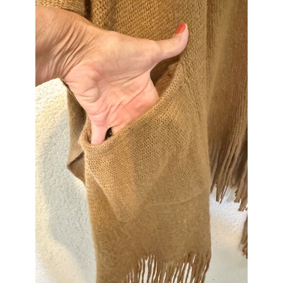 Vince Camuto Womens One Size Cap Sleeve Frayed Sweater Shaw With Pockets Brown - Picture 2 of 11